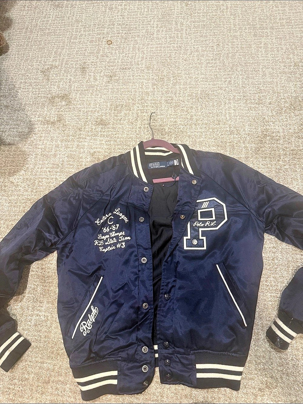 Polo Ralph Lauren Eastern League Satin Letterman Jacket Blue & White XL
